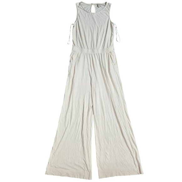 Pact Pants - Pact Portside Organic Cotton Linen Cream Wide Leg Sleeveless Jumpsuit Lagenlook